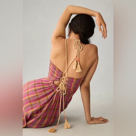 Anthropologie Pink and Orange Plaid Jumpsuit - Picture 6 of 8